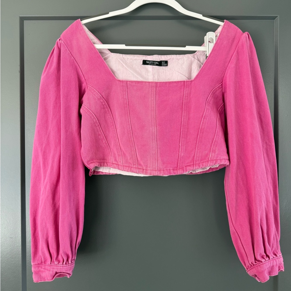 Nasty Gal Pink Denim Corset Top - Size L